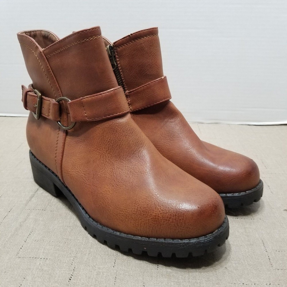 Seven7 Women Ankle Boots Brown Size 8.5 Bootie Side Zip Buckle